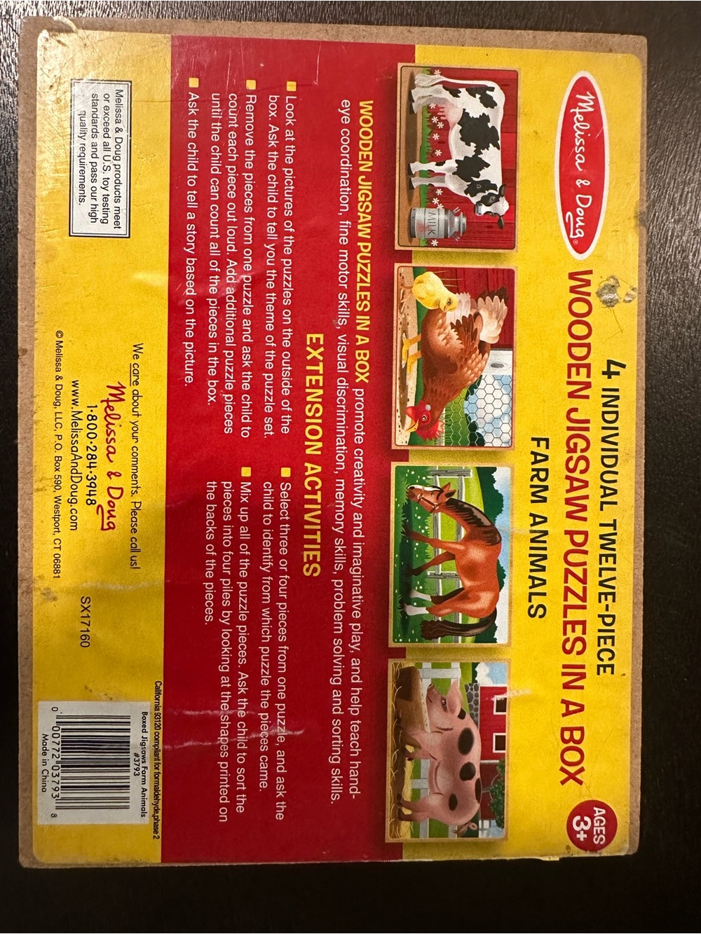 Melissa & Doug Farm Animals Wooden Jigsaw Puzzles - Yellow